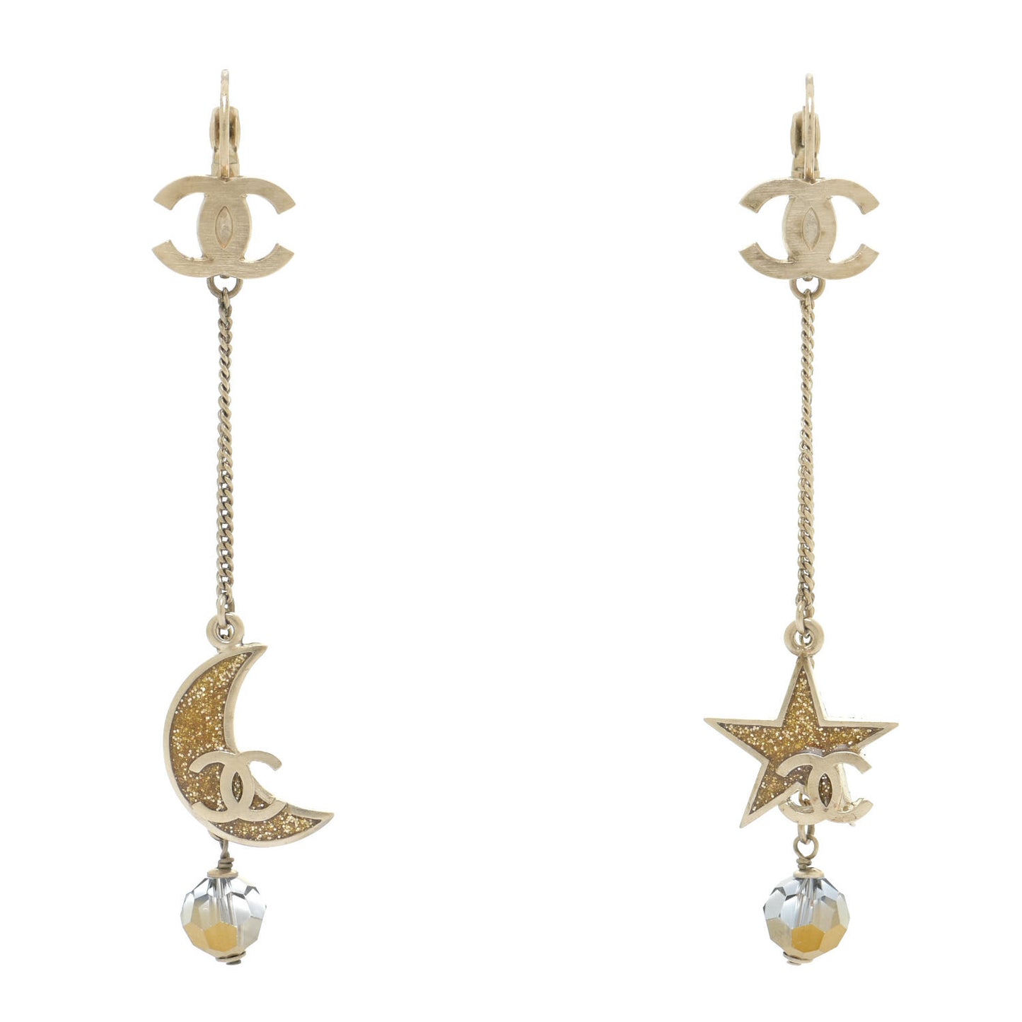 Metal Crystal Star Moon Earrings Gold