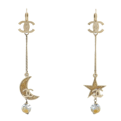 Chanel Metal Crystal Star Moon Earrings Gold 1 of 7