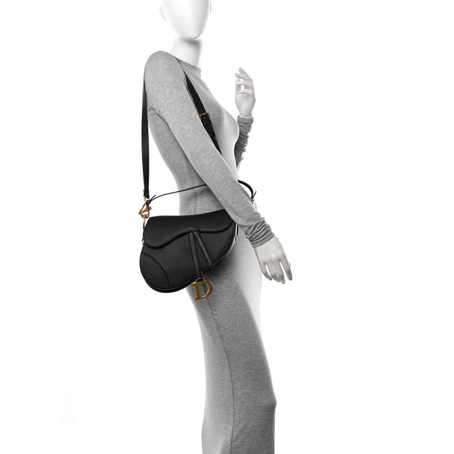 Christian Dior Grained Calfskin Saddle Bag With Strap Black 2 of 11