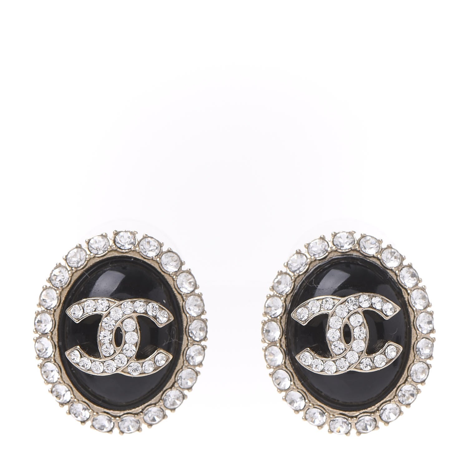 Chanel Crystal Resin CC Earrings Silver 1 of 4