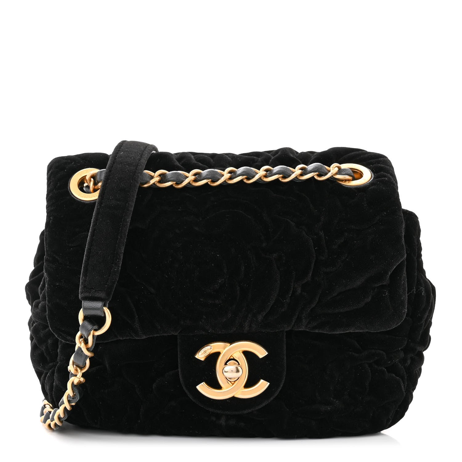 Chanel Velvet Camellia Embossed Mini Square Flap Black 1 of 10
