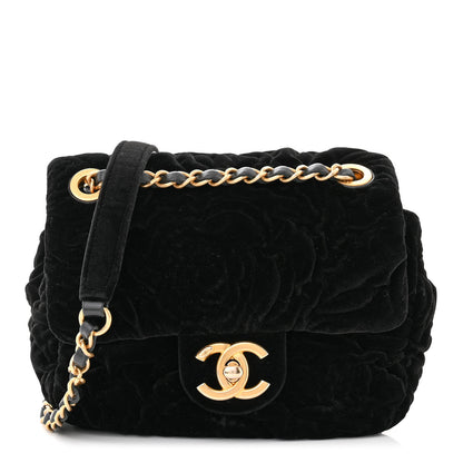 Chanel Velvet Camellia Embossed Mini Square Flap Black 1 of 10
