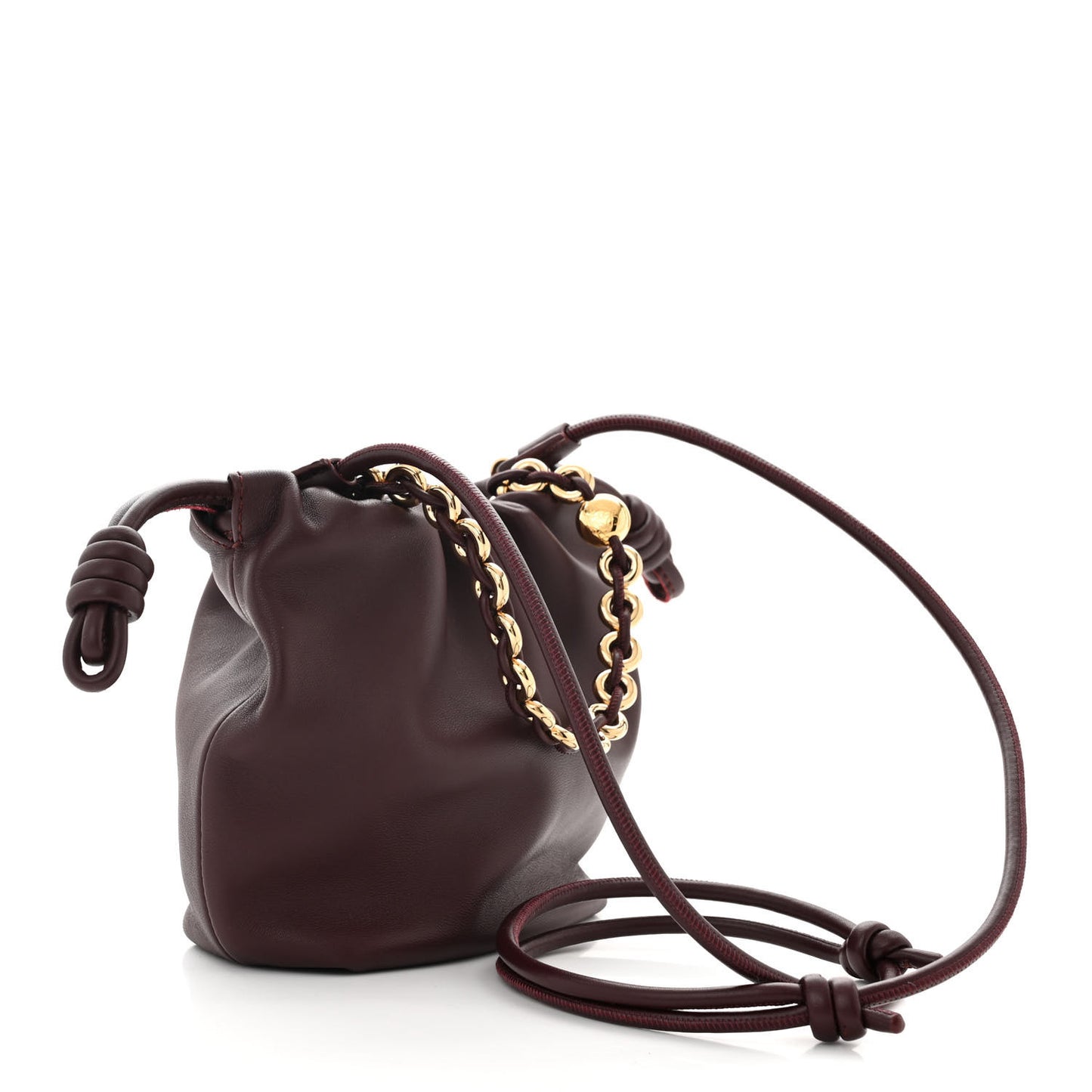 Mellow Nappa Donut Chain Mini Flamenco Knot Clutch Dark Burgundy