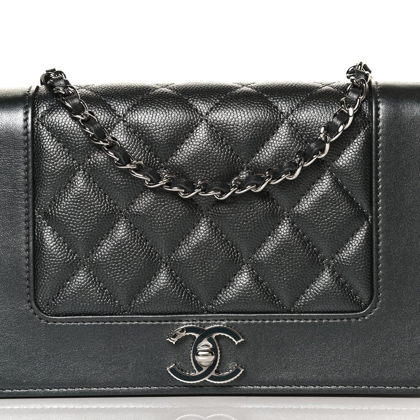 Caviar Quilted Vintage Mademoiselle Wallet On Chain WOC Dark Grey