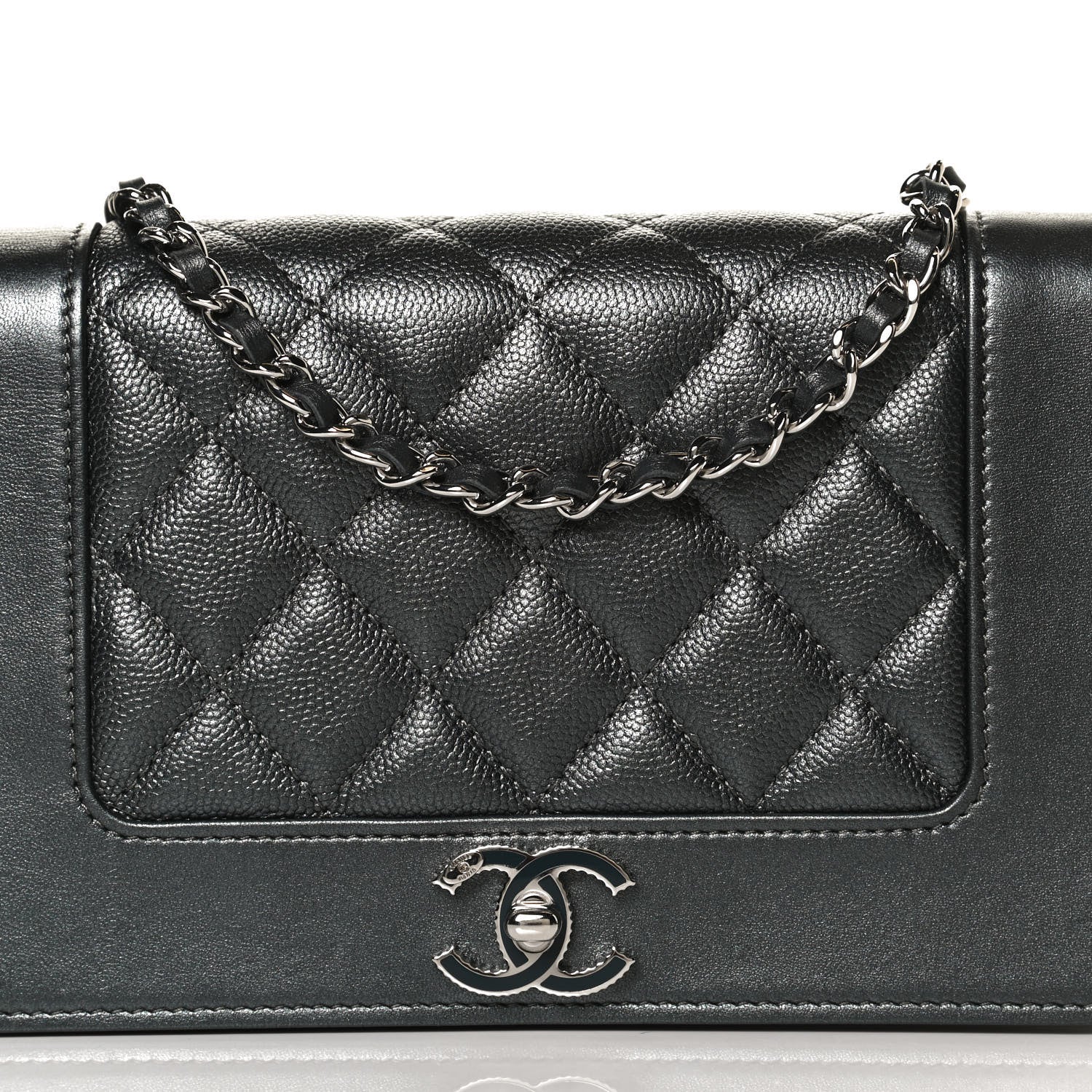 Chanel Caviar Quilted Vintage Mademoiselle Wallet On Chain WOC Dark Grey 8 of 11