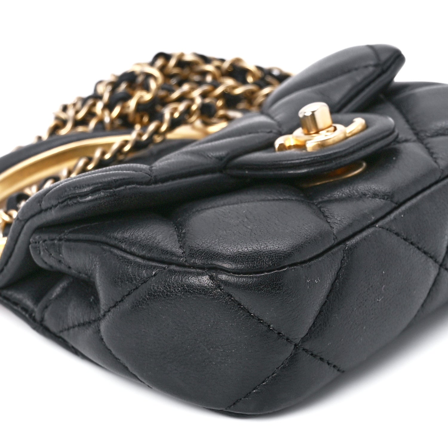 Chanel Calfskin Quilted Lady Handle Flap Card Holder With Chain Black 12 of 14