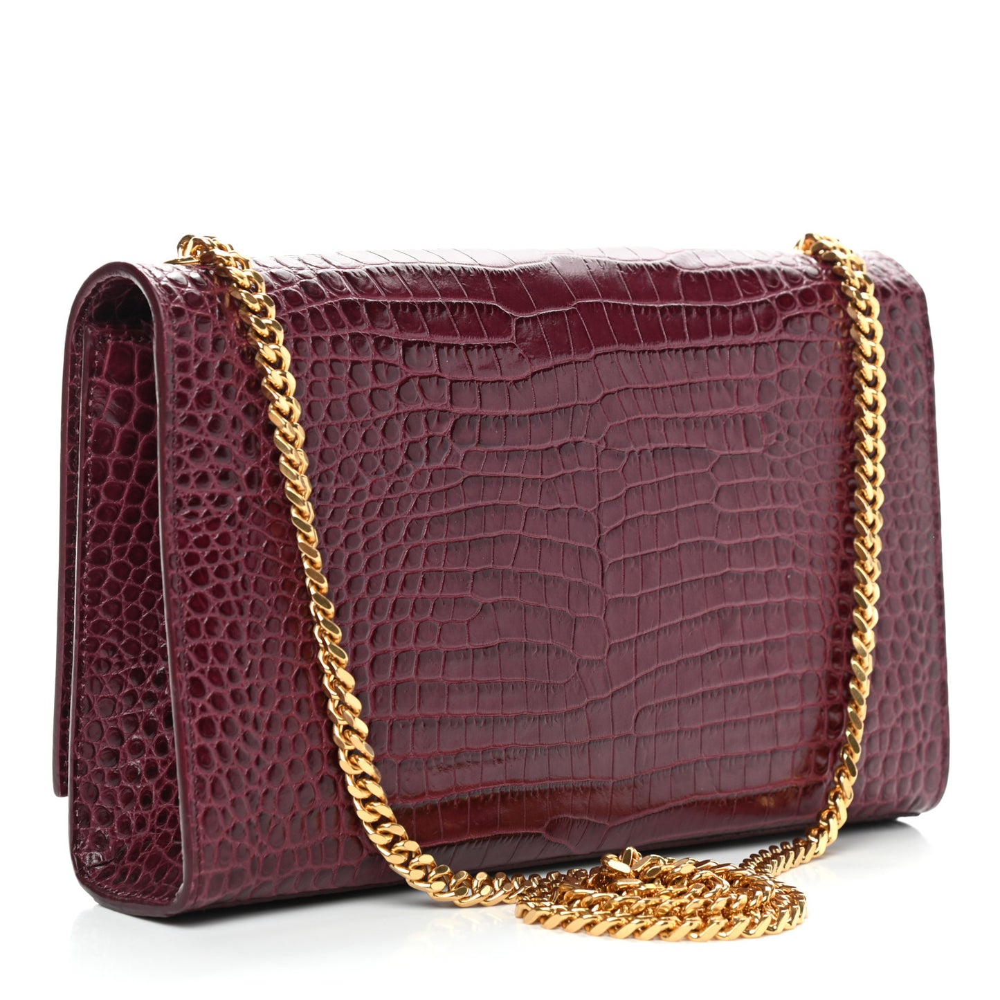 Calfskin Crocodile Embossed Medium Classic Monogram Kate Tassel Satchel Dark Red