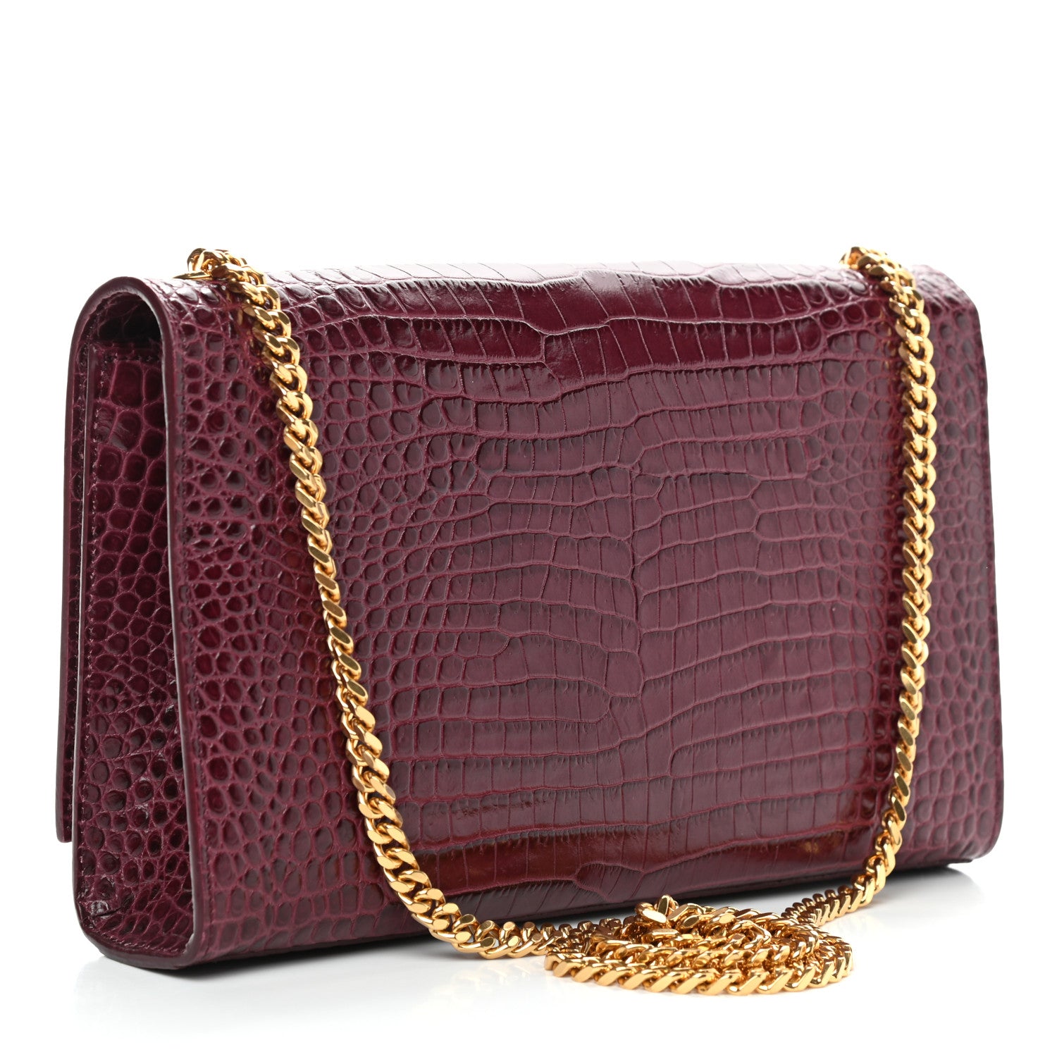Saint Laurent Calfskin Crocodile Embossed Medium Classic Monogram Kate Tassel Satchel Dark Red 2 of 7