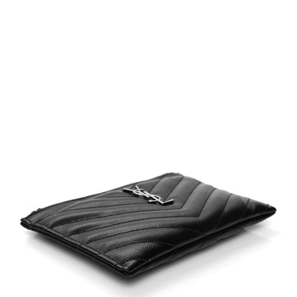 Saint Laurent Grain De Poudre Chevron Monogram Bill Pouch Black 4 of 9