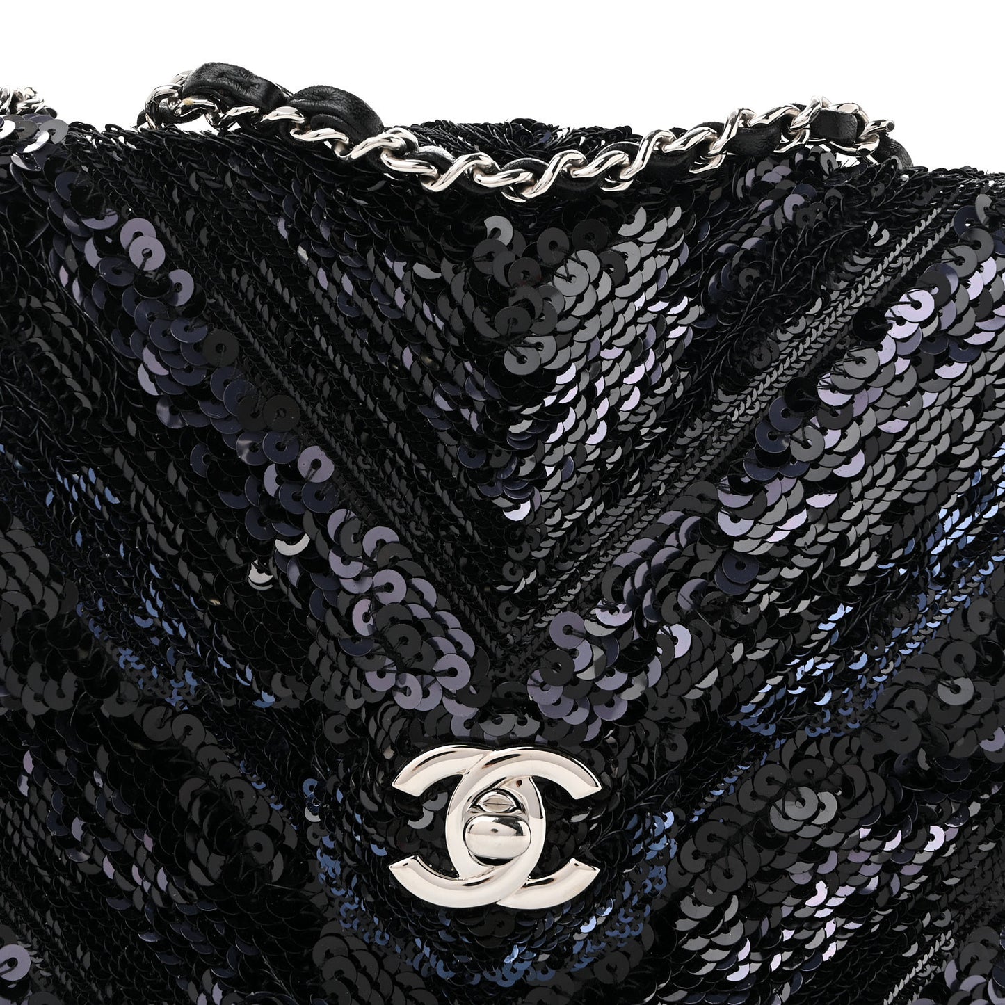 Sequins Chevron Mini Rectangular Flap Black Blue