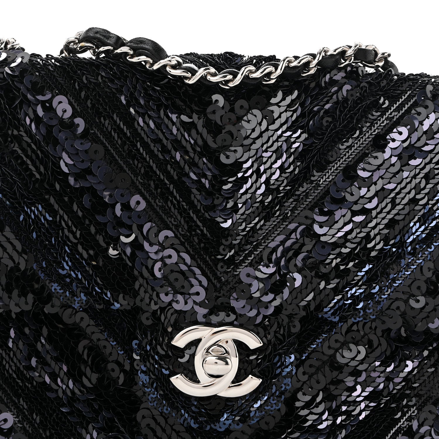 Chanel Sequins Chevron Mini Rectangular Flap Black Blue 8 of 11
