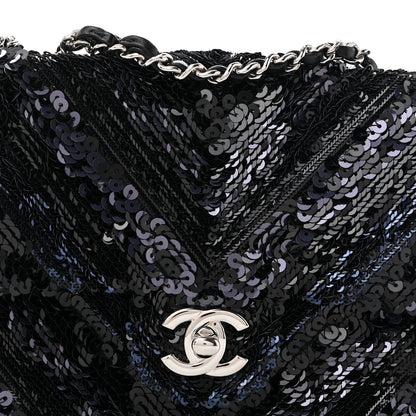 Chanel Sequins Chevron Mini Rectangular Flap Black Blue 8 of 11