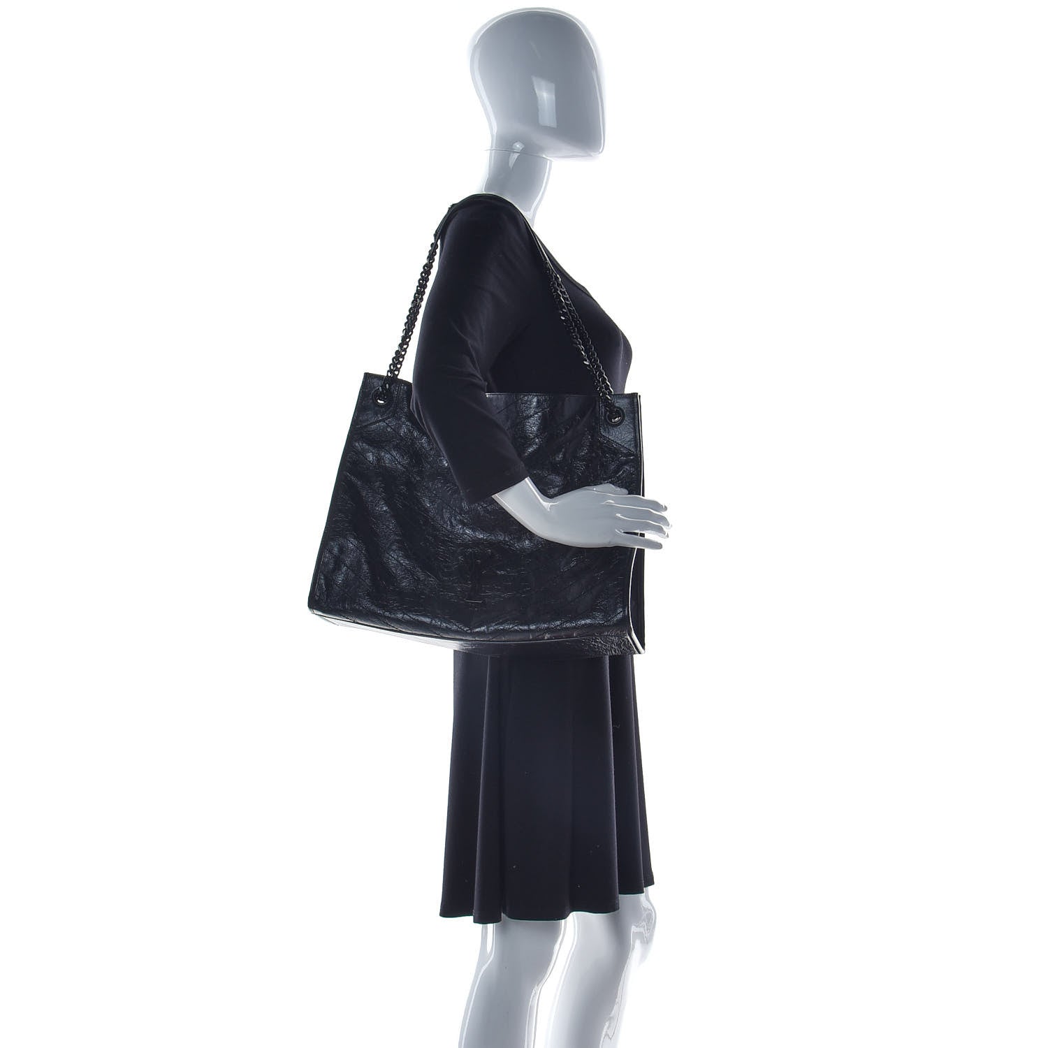 Saint Laurent Crinkled Calfskin Matelasse Monogram Large Niki Shopper Tote Black 2 of 16