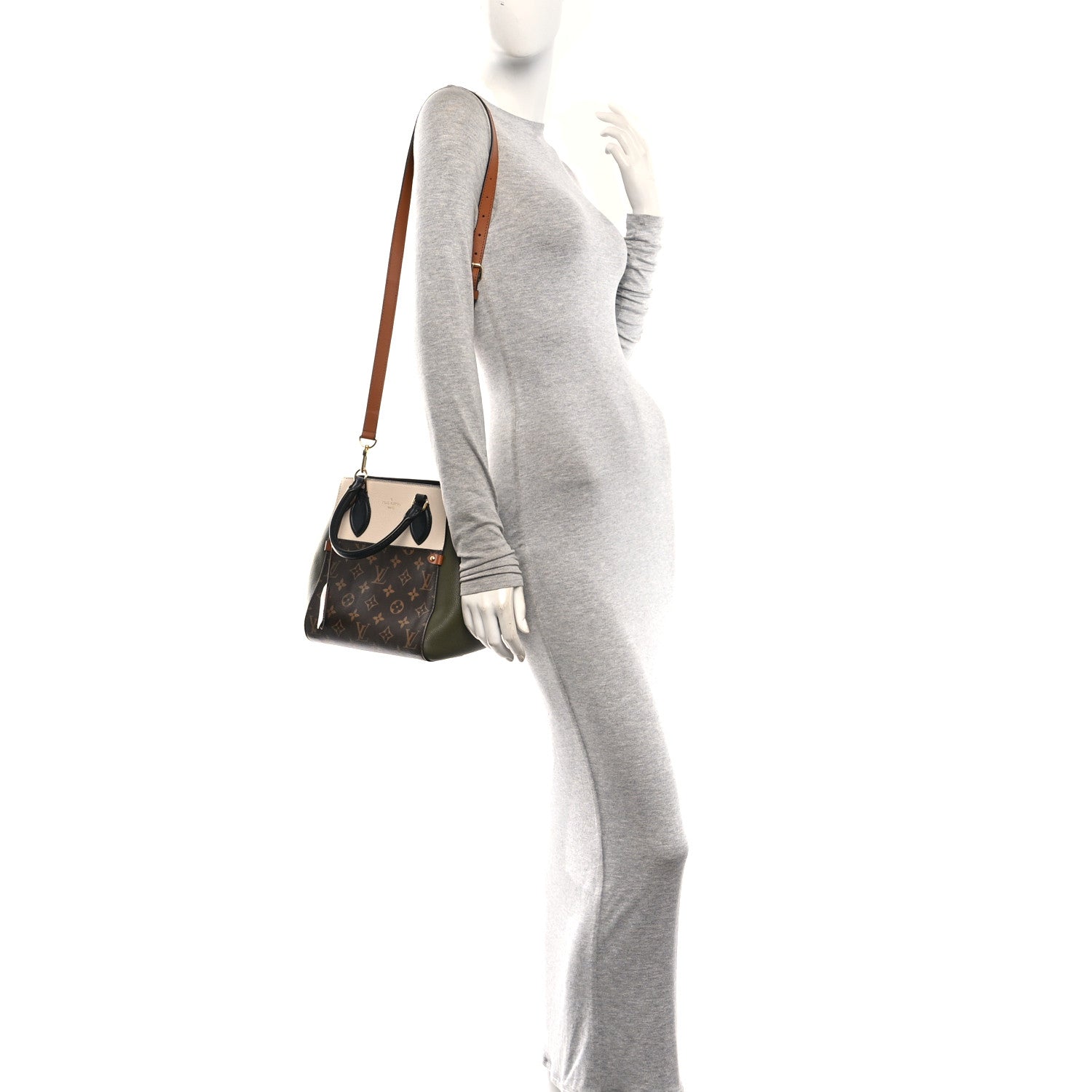 Louis Vuitton Calfskin Monogram Fold Tote PM Cream Khaki Black 2 of 11