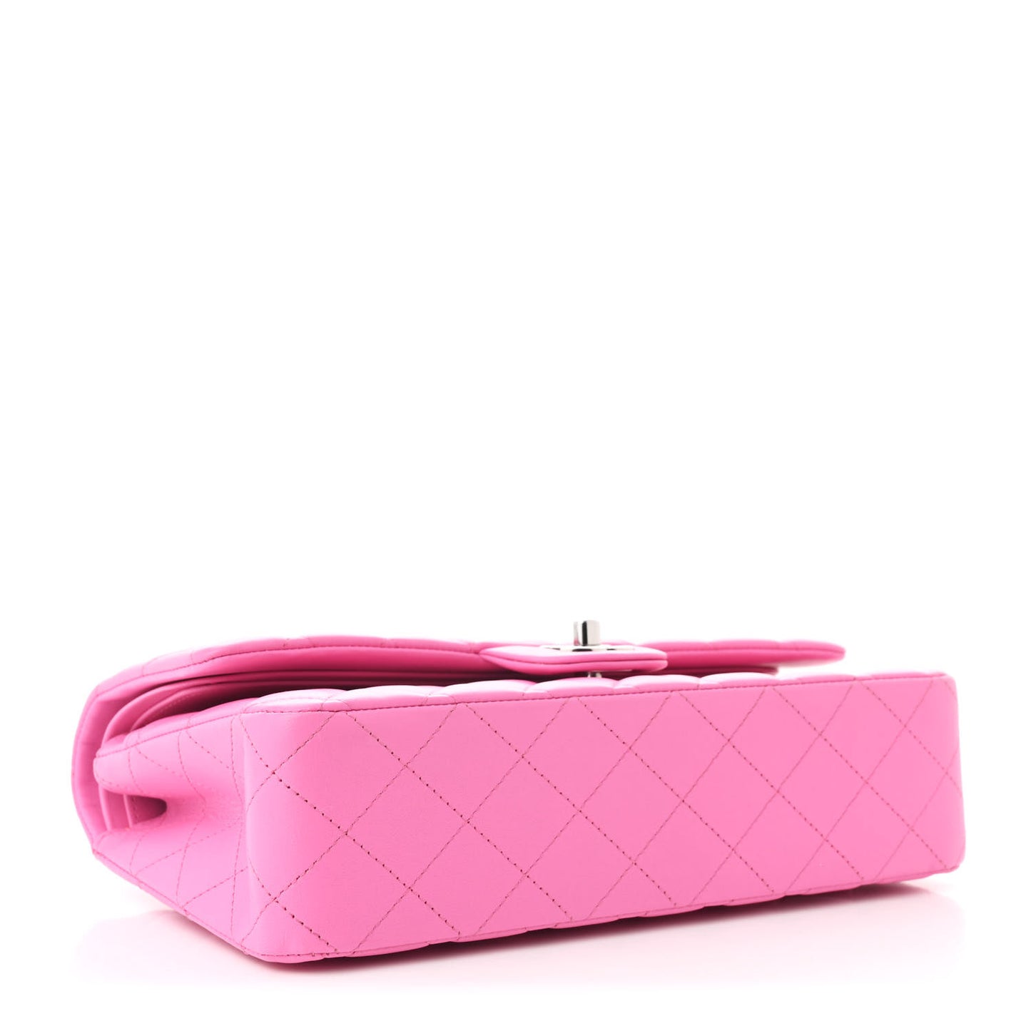 Lambskin Quilted Rainbow CC Medium Double Flap Neon Green Neon Pink