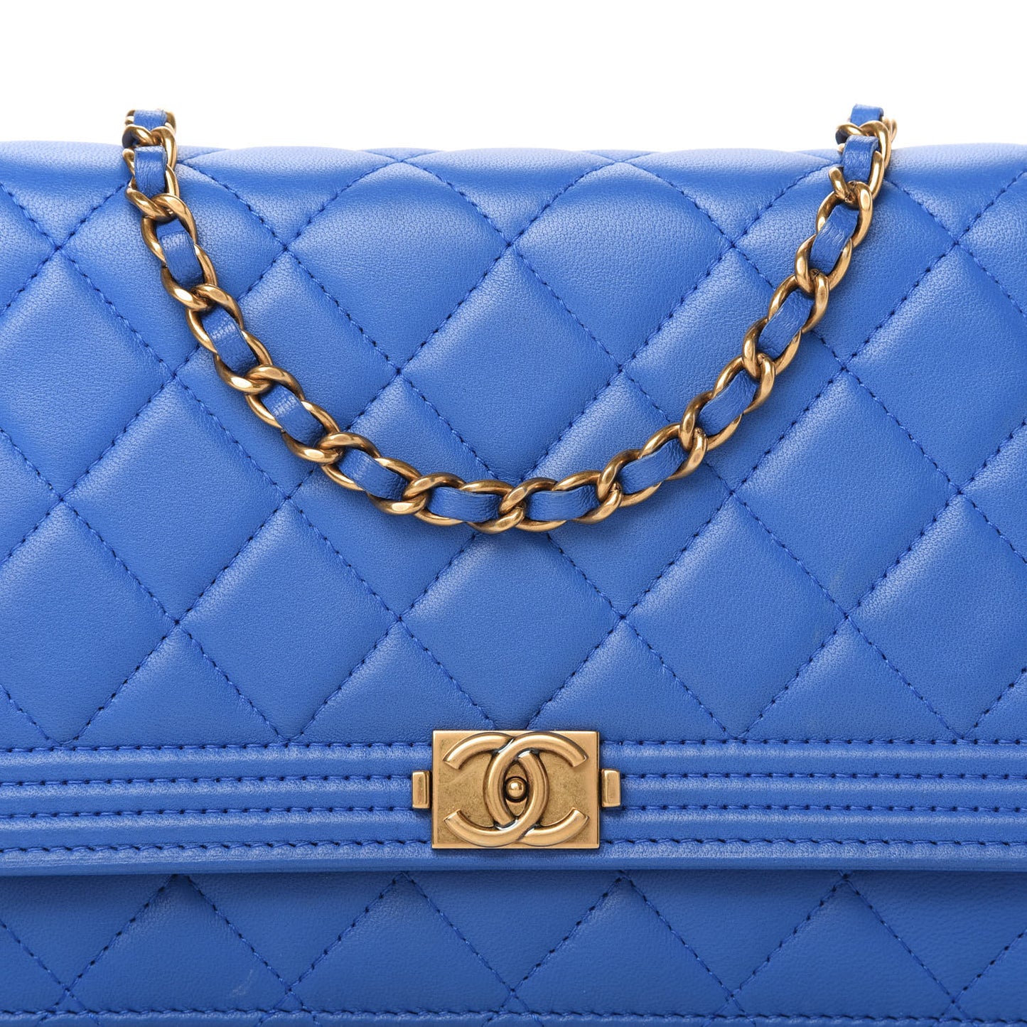 Lambskin Quilted Boy Wallet On Chain WOC Blue