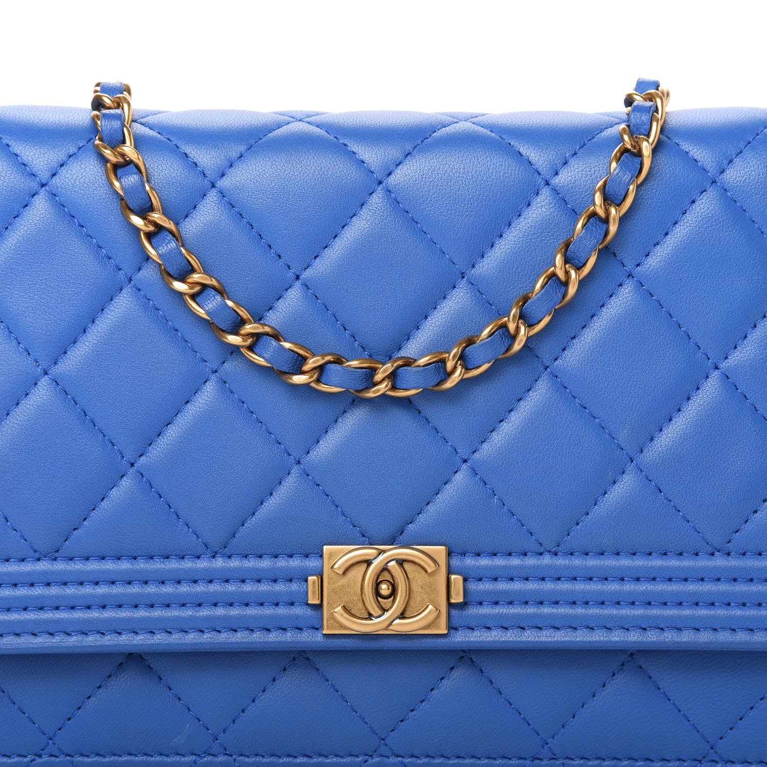 Chanel Lambskin Quilted Boy Wallet On Chain WOC Blue 11 of 12