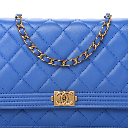 Chanel Lambskin Quilted Boy Wallet On Chain WOC Blue 11 of 12