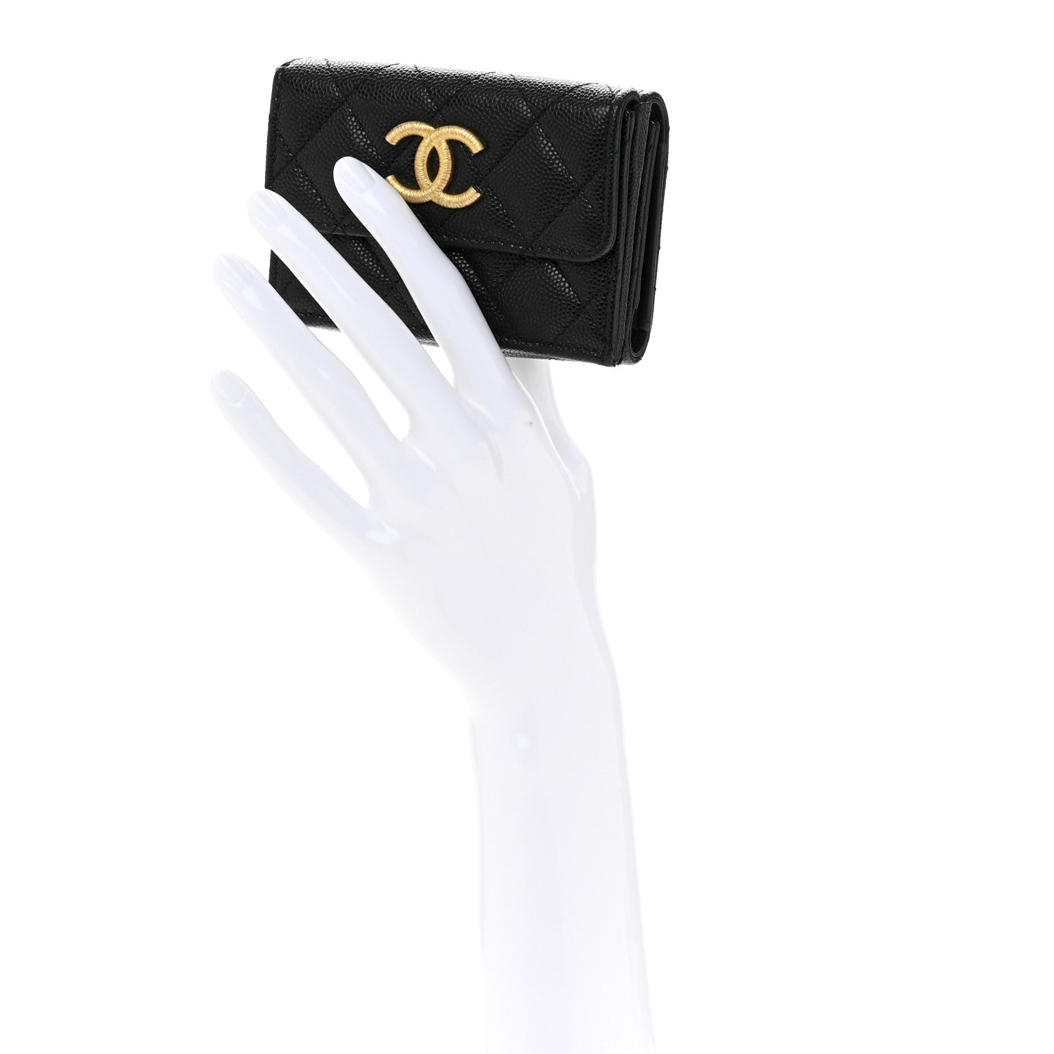 Chanel Caviar Quilted Small Textured CC Flap Wallet Black 2 of 9