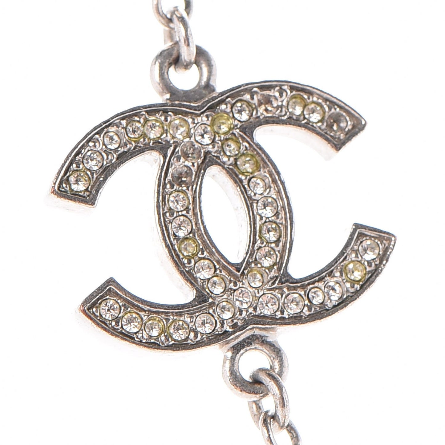 Crystal Pearl CC Long Necklace Silver