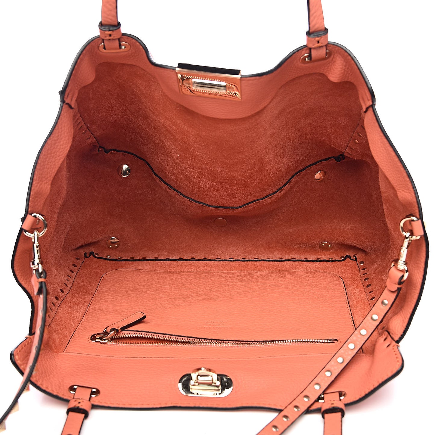 Pebbled Calfskin Medium Rockstud Tote Coral