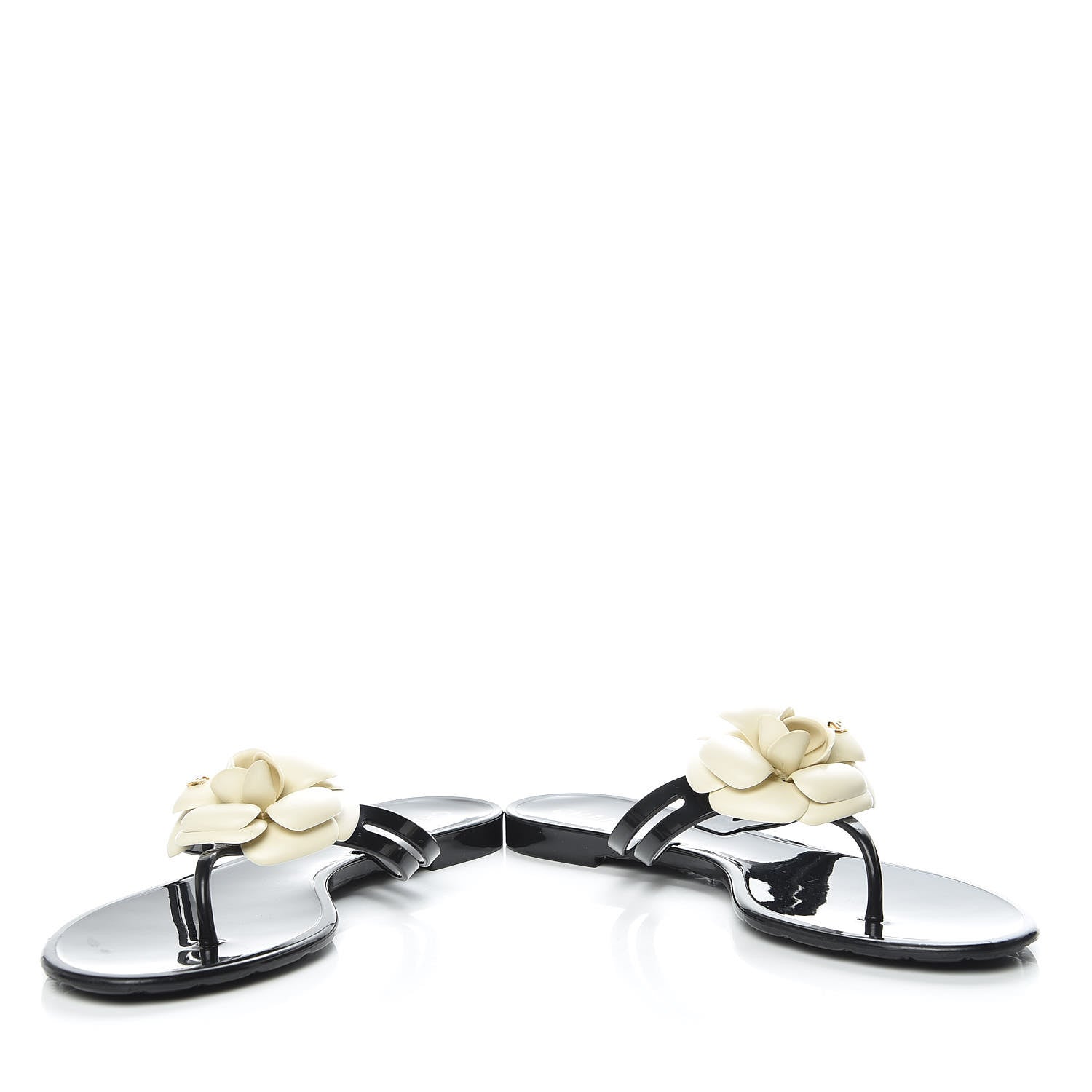 Chanel Jelly Camellia Thong Sandals 40 Black Ivory 5 of 16