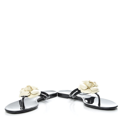Chanel Jelly Camellia Thong Sandals 40 Black Ivory 5 of 16