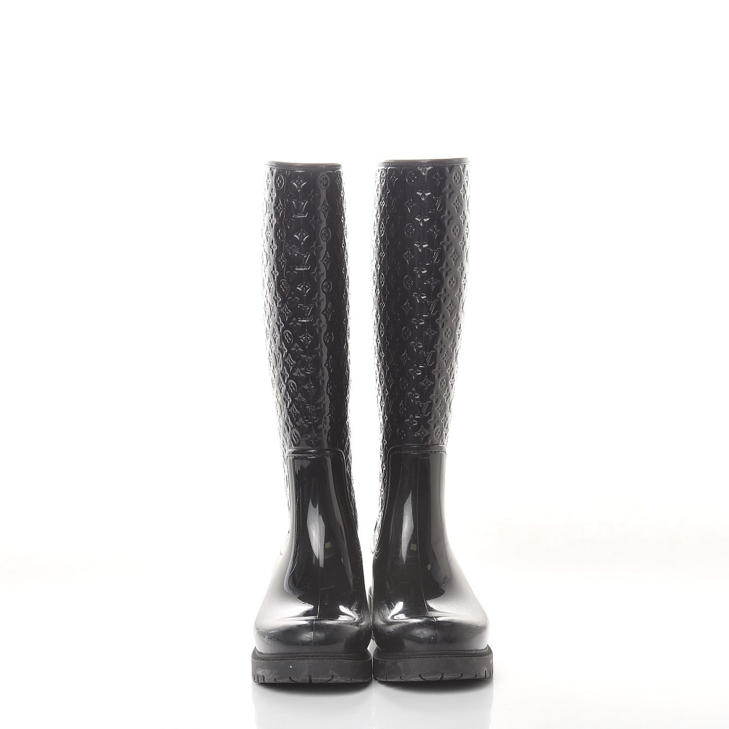 Rubber Embossed Monogram Splash Rain Boots 37 Black