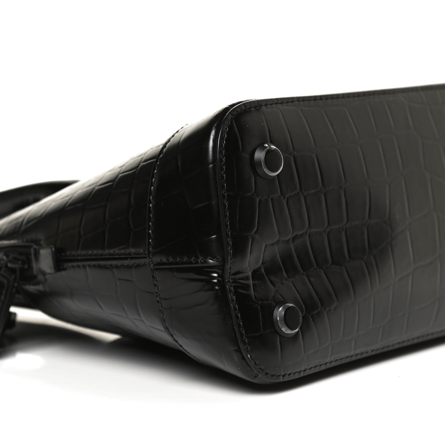 Balenciaga Calfskin Crocodile Embossed S Rivet Ville Top Handle Bag Black 10 of 12