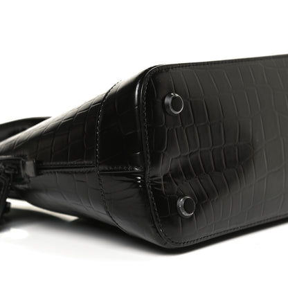 Balenciaga Calfskin Crocodile Embossed S Rivet Ville Top Handle Bag Black 10 of 12