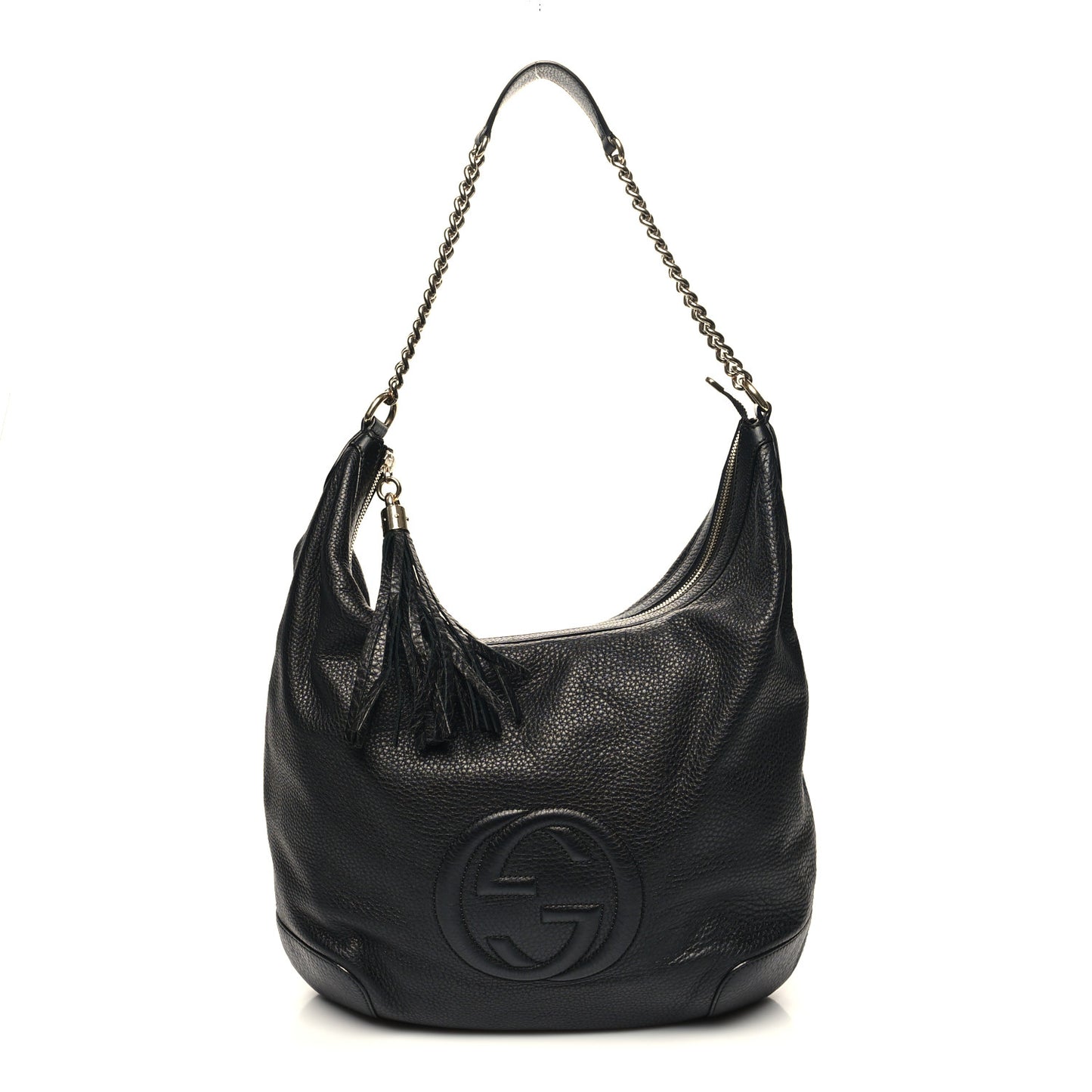 Pebbled Calfskin Medium Soho Chain Hobo Black