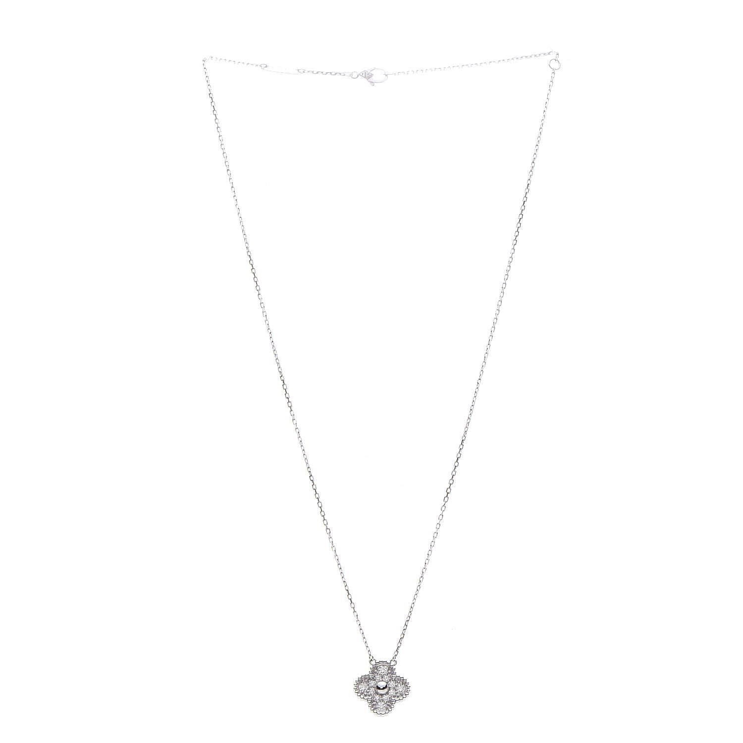 Van Cleef & Arpels 18K White Gold Diamond Vintage Alhambra Pendant Necklace 3 of 7