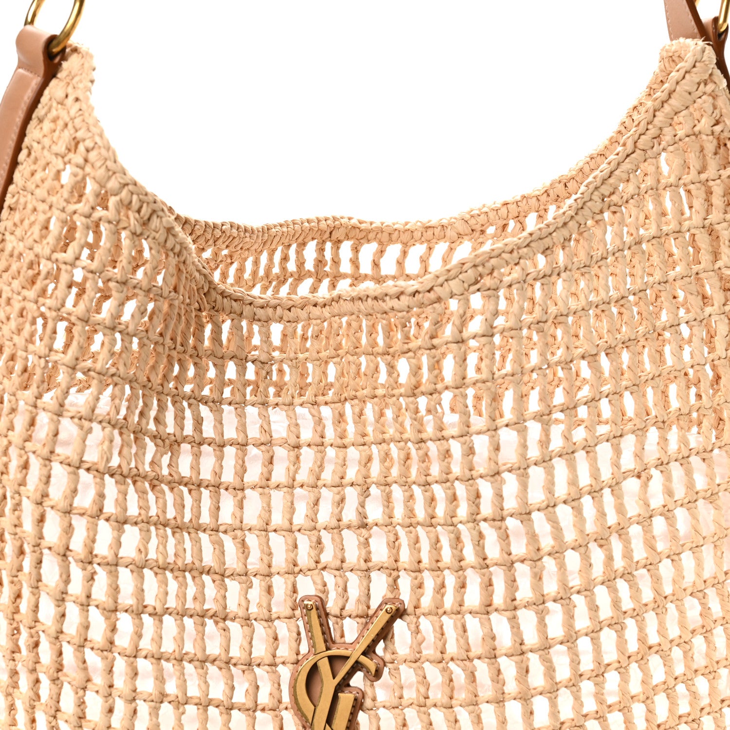 Saint Laurent Raffia Calfskin Oxalis Shoulder Bag Naturale Vintage Brown 8 of 10
