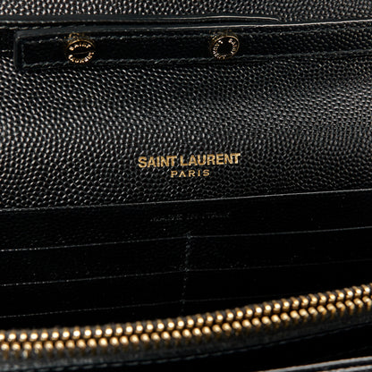 Saint Laurent Grain De Poudre Matelasse Chevron Monogram Chain Wallet Black 6 of 10