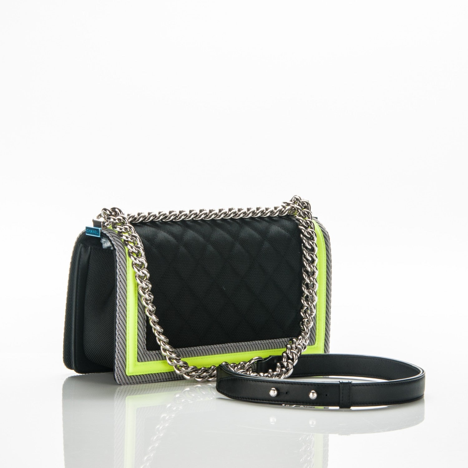 Chanel Canvas Quilted Medium Fluo Boy Flap Black Grey Yellow 3 of 7