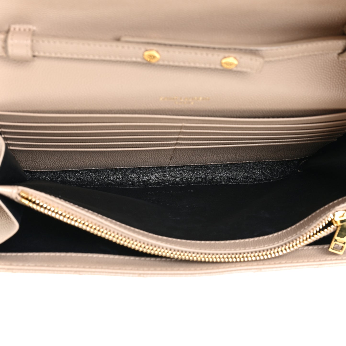 Grain De Poudre Matelasse Chevron Monogram Chain Wallet Dark Beige