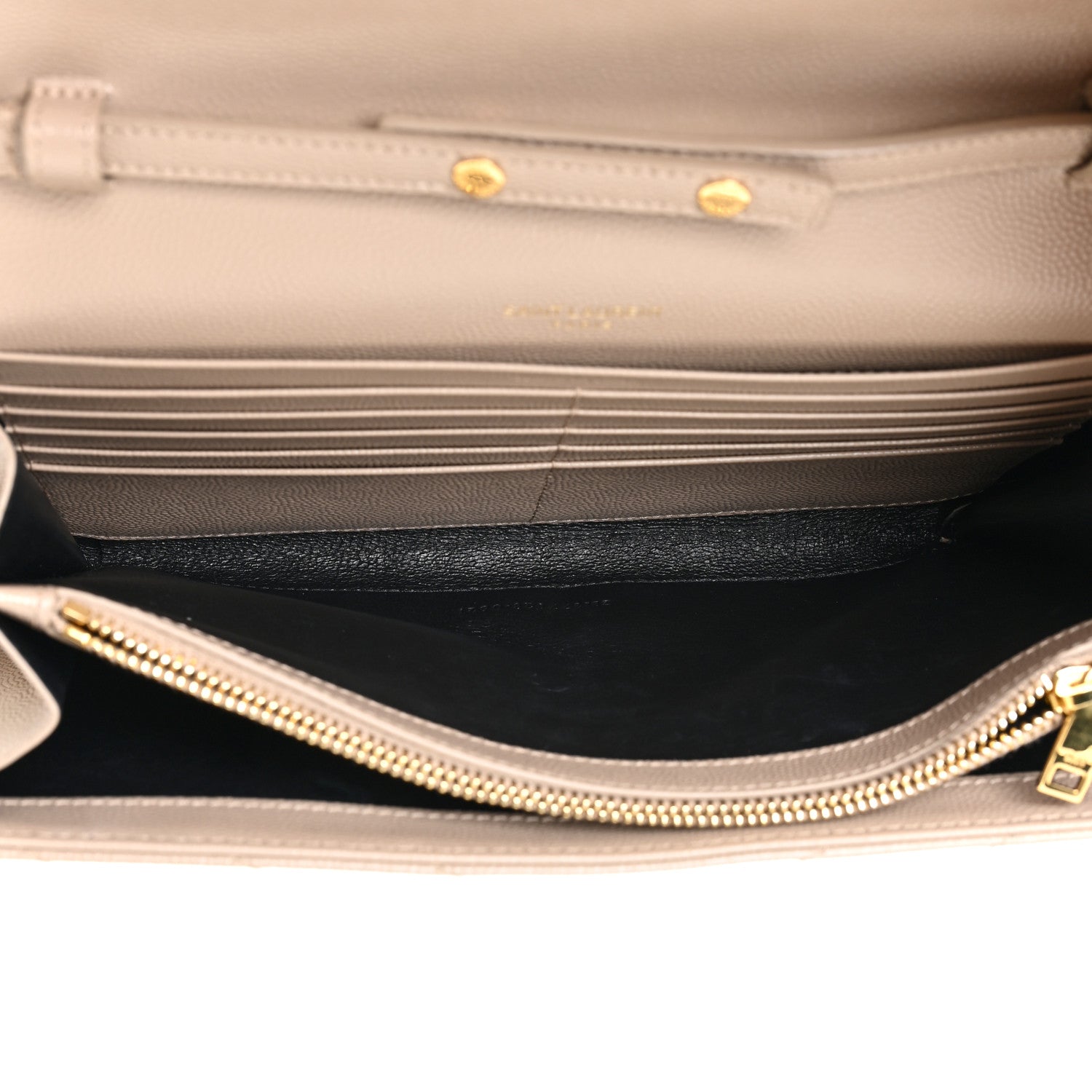 Saint Laurent Grain De Poudre Matelasse Chevron Monogram Chain Wallet Dark Beige 6 of 12