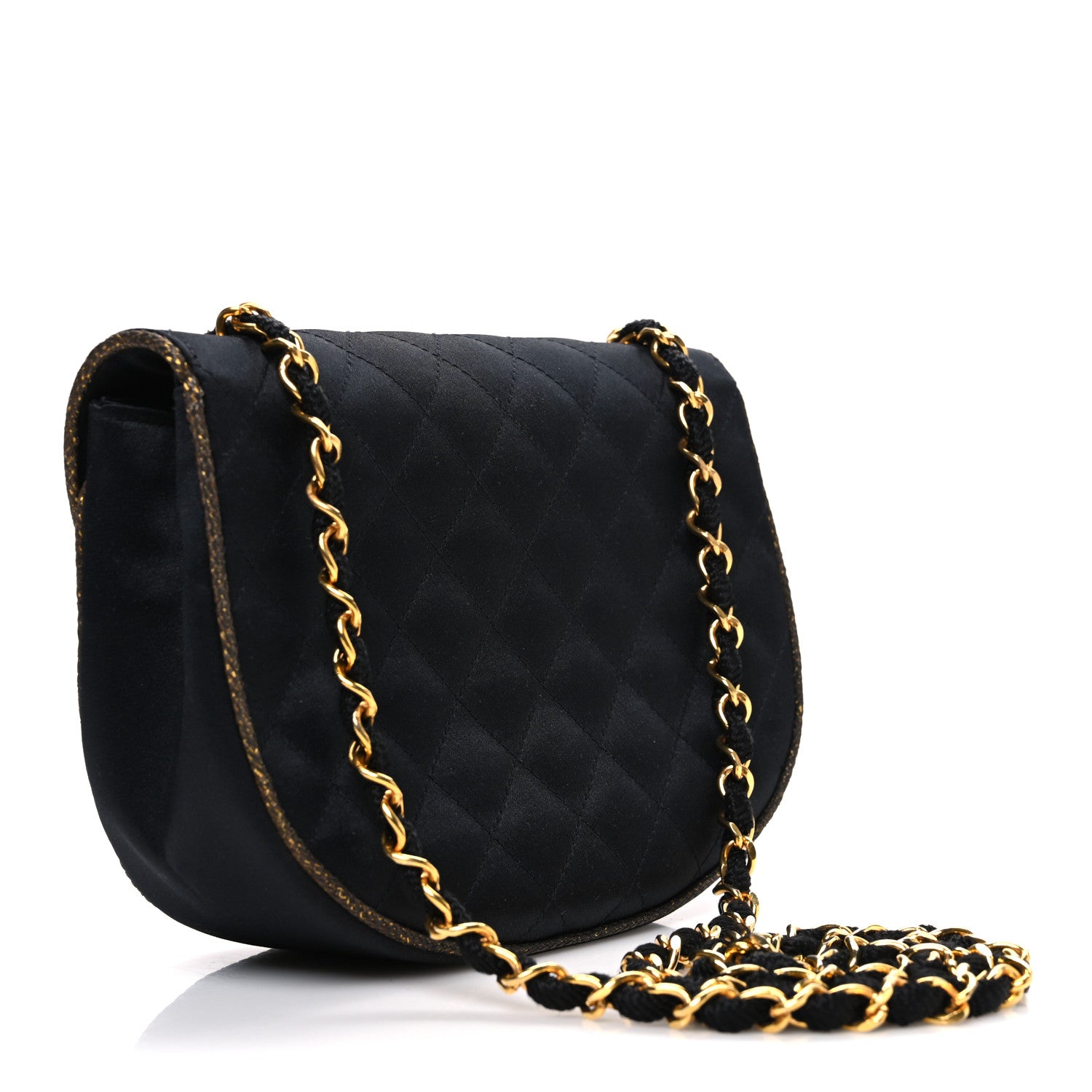 Chanel Satin Quilted Flap Shoulder Bag Black Gold 3 of 11