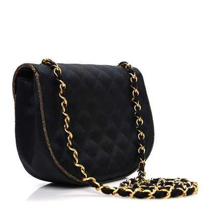 Chanel Satin Quilted Flap Shoulder Bag Black Gold 3 of 11