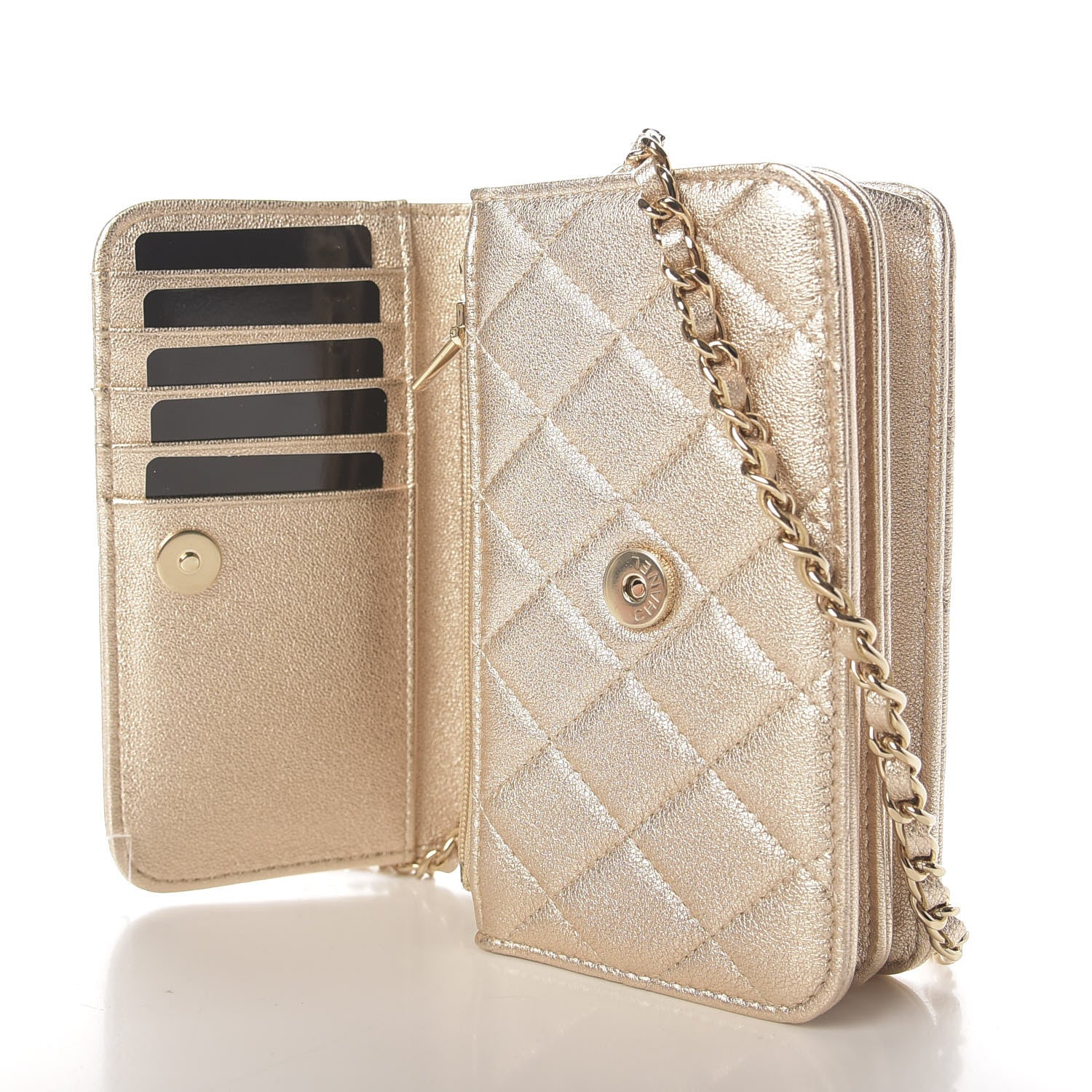 Chanel Metallic Lambskin Quilted Mini Wallet On Chain WOC Gold 10 of 11