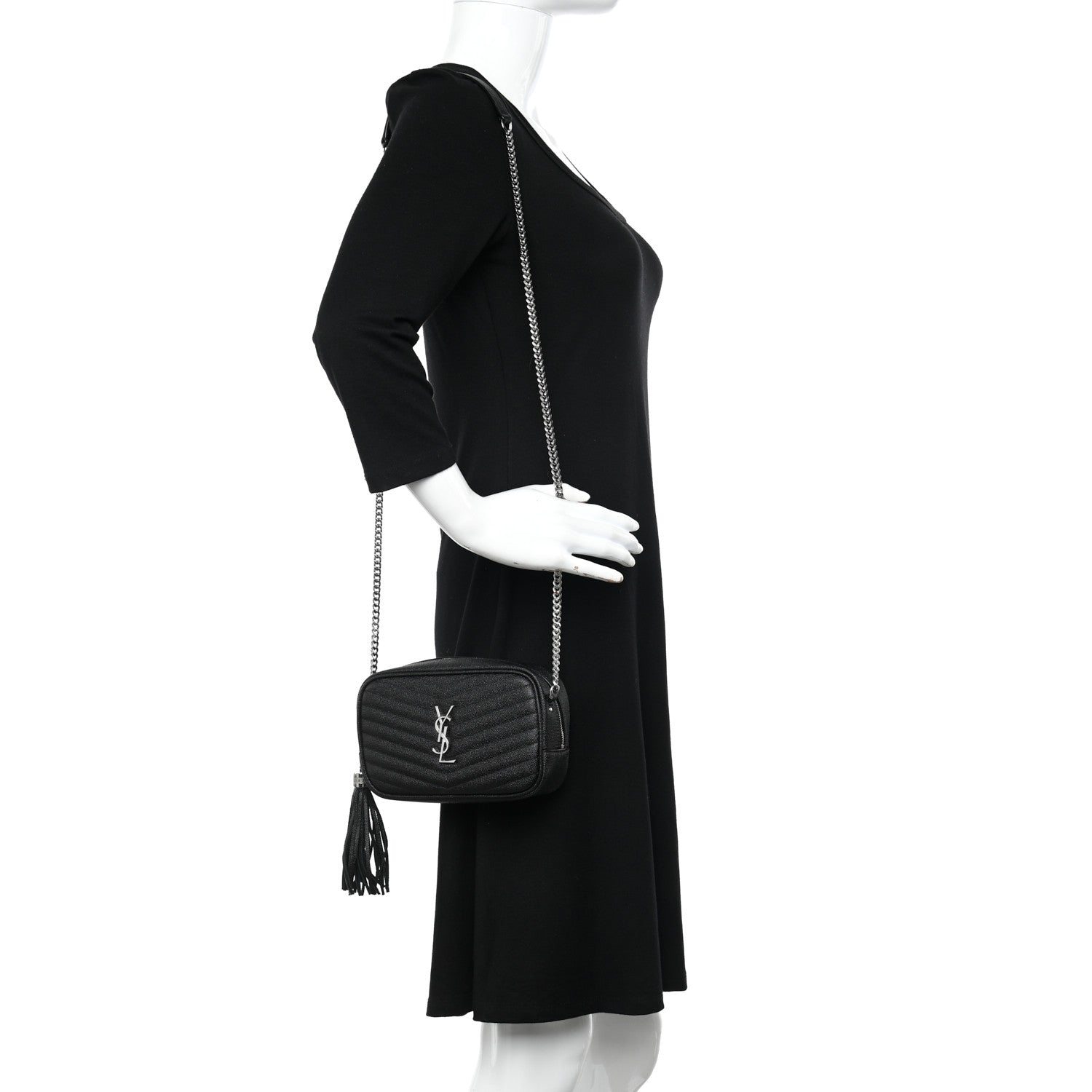 Saint Laurent Grain De Poudre Matelasse Monogram Mini Lou Camera Bag Black 2 of 11