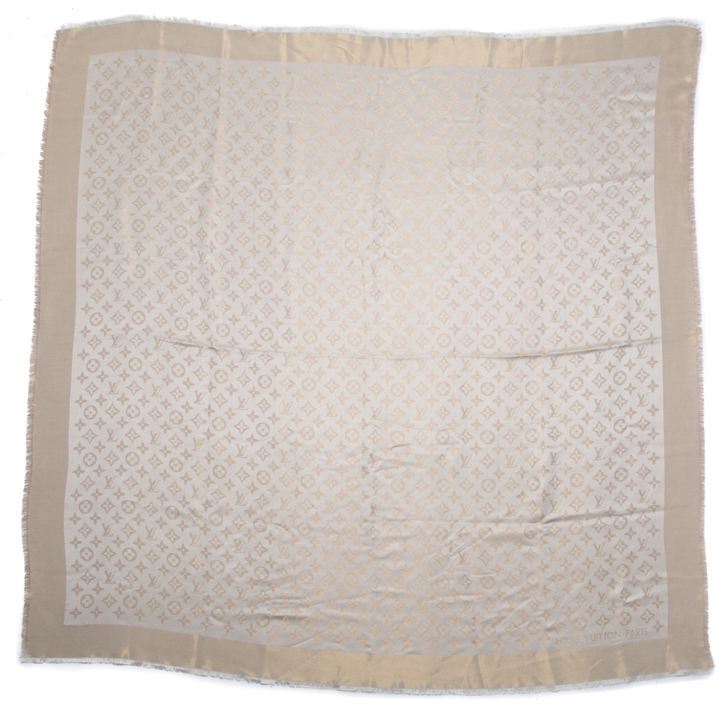 Silk Wool Monogram Shine Shawl Beige