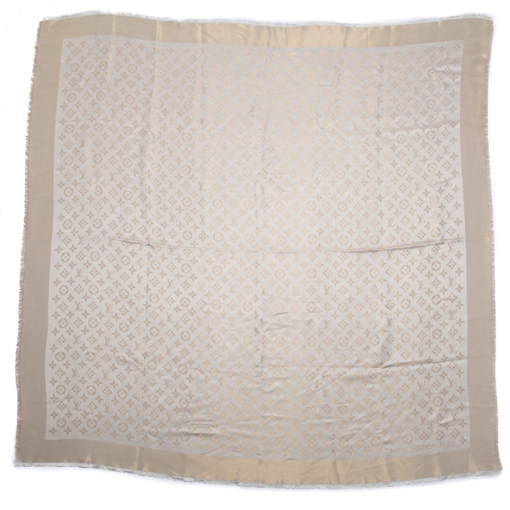 Louis Vuitton Silk Wool Monogram Shine Shawl Beige 3 of 8