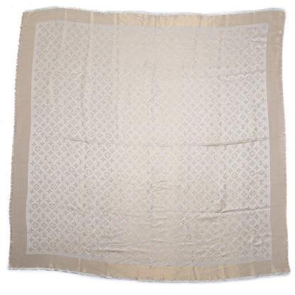 Louis Vuitton Silk Wool Monogram Shine Shawl Beige 3 of 8