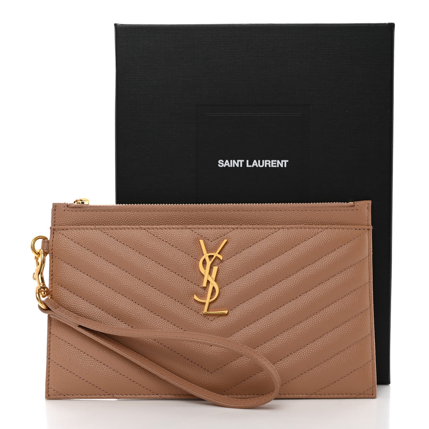 Saint Laurent Grain De Poudre Chevron Monogram Large Bill Pouch Vintage Peach 9 of 9