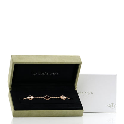 Van Cleef & Arpels 18K Rose Gold Carnelian 5 Motifs Guilloche Vintage Alhambra Bracelet 5 of 5