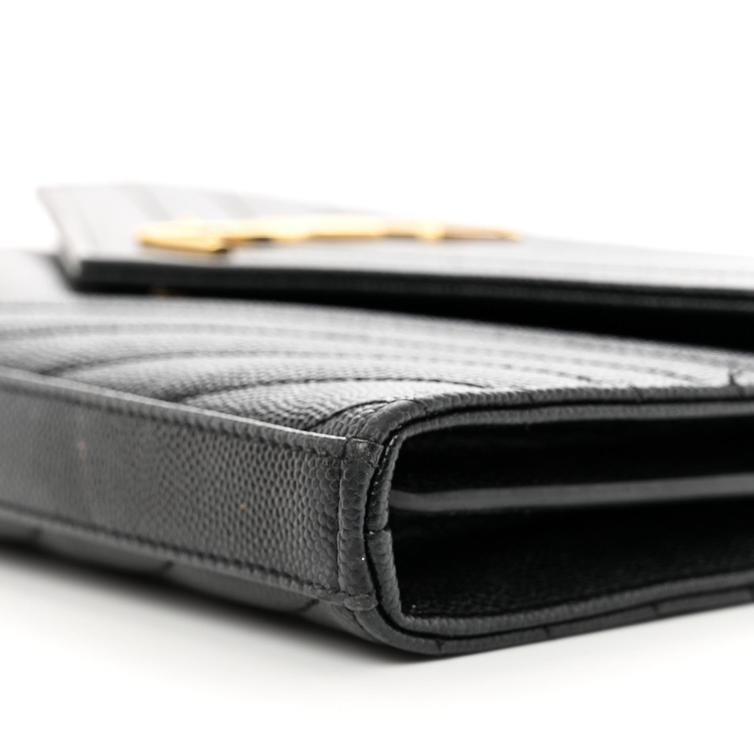 Saint Laurent Grain De Poudre Matelasse Chevron Monogram Chain Wallet Black 8 of 9