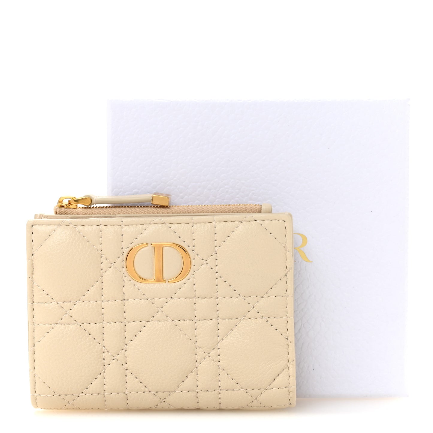 Grained Calfskin Supple Cannage Caro Dahlia Wallet Dusty Ivory