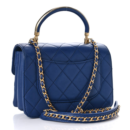 Chanel Calfskin Quilted Small Gold Top Handle Flap Blue 3 of 12