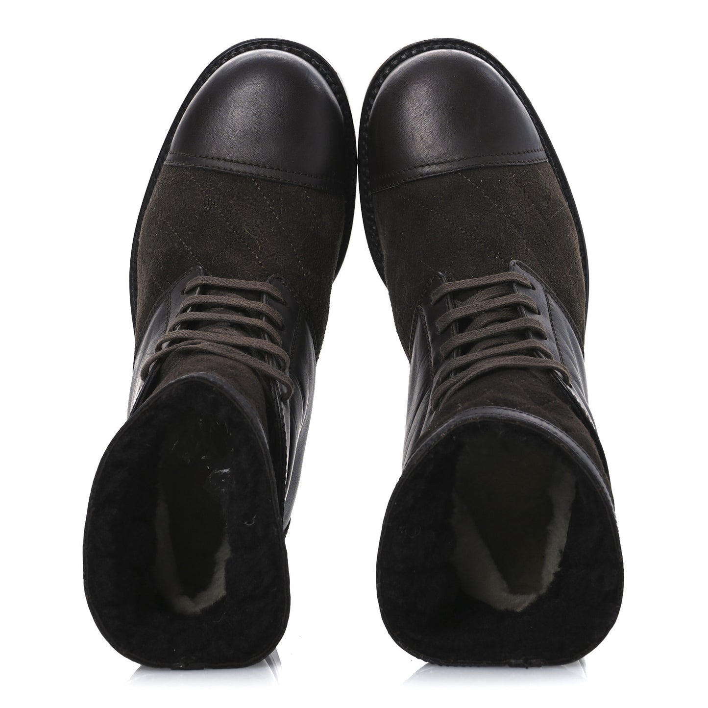 Suede Calfskin Shearling Cap Toe CC Short Boots 39 Brown